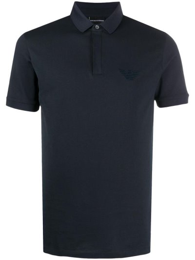 Blue Men's Armani Emporio Embroidered Logo Polo Shirts | ZP7FBDI