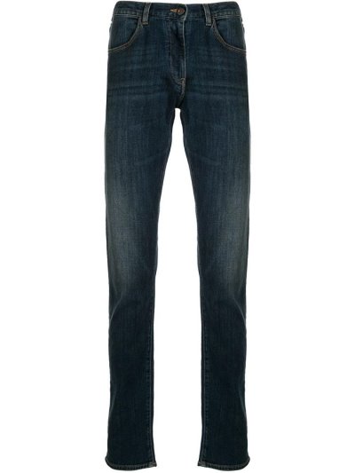 Blue Men's Armani Emporio Faded Straight Leg Jeans | 2XQUXZO