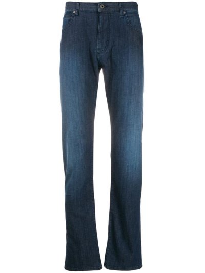 Blue Men's Armani Emporio Faded Slim Jeans | N4Z4QRF