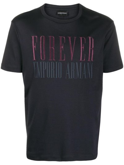 Blue Men's Armani Emporio Forever Print T Shirts | XWKXKN7