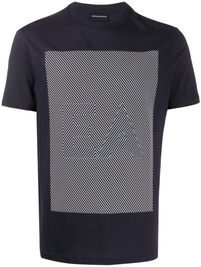 Blue Men's Armani Emporio Geometric Logo T Shirts | CRNSU5Q