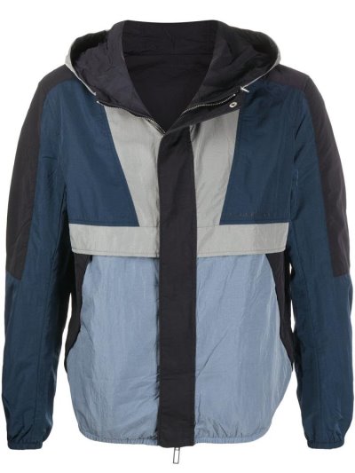 Blue Men's Armani Emporio Geometric Panel Reversible Hooded Jackets | L7LOGP7