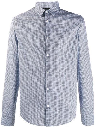 Blue Men's Armani Emporio Geometric Print Shirts | TRI2AQN