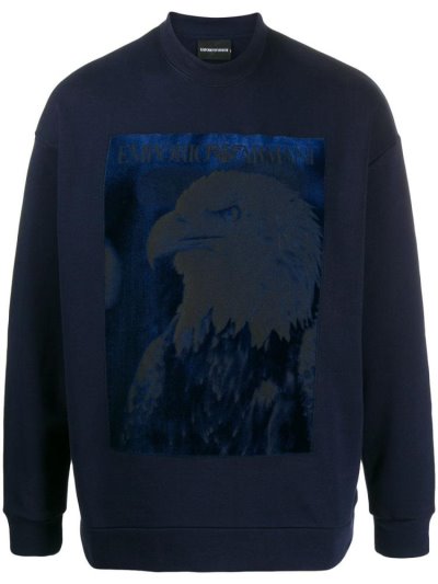 Blue Men's Armani Emporio Glittery Eagle Print Sweatshirts | J7JP26N