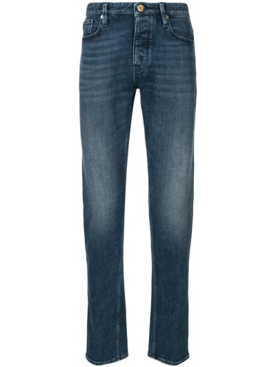 Blue Men's Armani Emporio High Rise Slim Fit Faded Effect Jeans | BUS3AM9