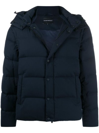 Blue Men's Armani Emporio Hooded Down Jackets Jackets | 5KWPJ8D