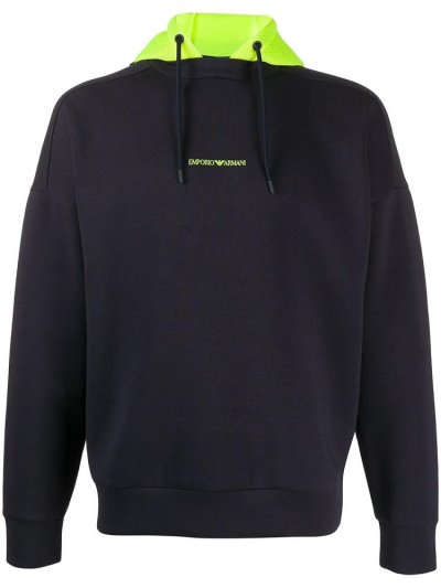 Blue Men's Armani Emporio Hooded Logo Sweaters | YTZLF10