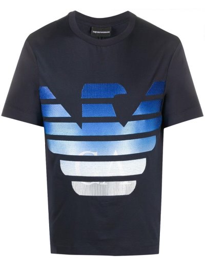 Blue Men's Armani Emporio Large Logo T Shirts | 861XTJN