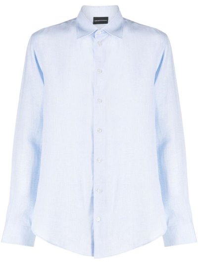 Blue Men's Armani Emporio Line Long Sleeve Shirts | A8Z9VA0