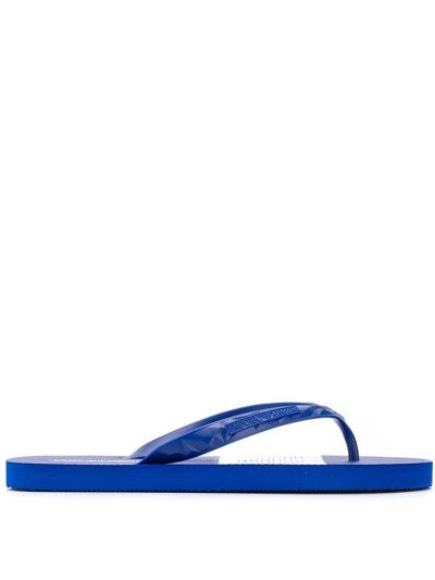 Blue Men's Armani Emporio Logo Flip Flops | MC86CYN