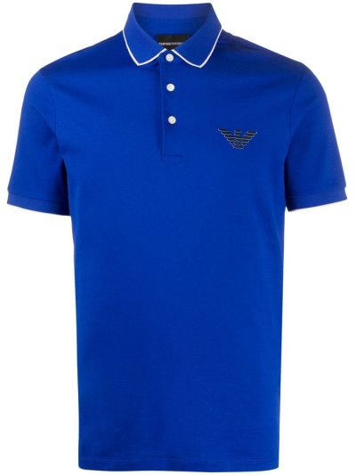 Blue Men's Armani Emporio Logo Patch Polo Shirts | 22AVJTX