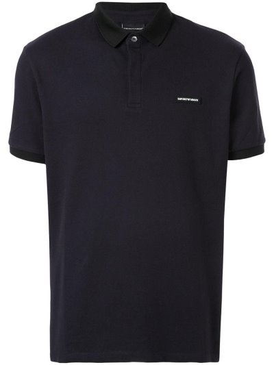 Blue Men's Armani Emporio Logo Patch Polo Shirts | 99BI7LS