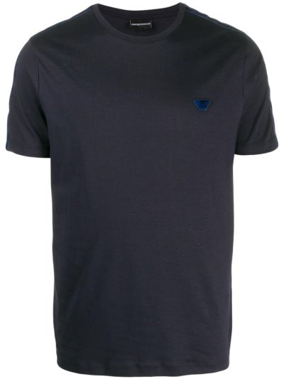 Blue Men's Armani Emporio Logo Patch Crew Neck T Shirts | ECHYRJ1