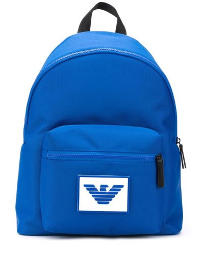 Blue Men's Armani Emporio Logo Patch Backpacks | LA16I04