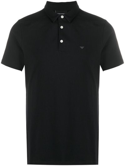 Blue Men's Armani Emporio Logo Patch Polo Shirts | RZV9SUP