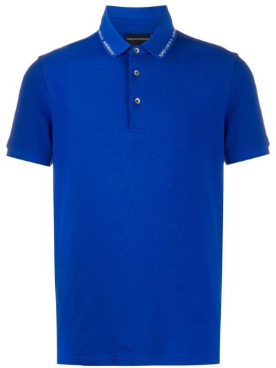 Blue Men's Armani Emporio Logo Polo Shirts | 6OX7ZR2