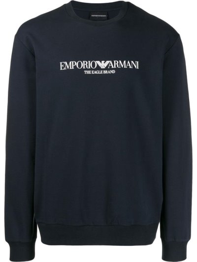 Blue Men's Armani Emporio Logo Printed Sweatshirts | 1M6T7AJ