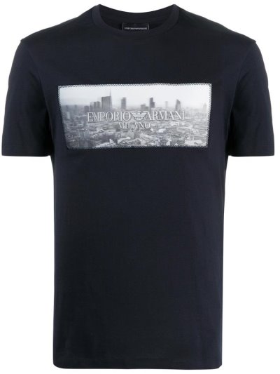 Blue Men's Armani Emporio Logo Print T Shirts | AO9BEU2