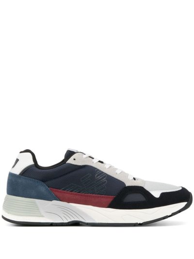 Blue Men's Armani Emporio Logo Printed Sneakers | DWFN0PH