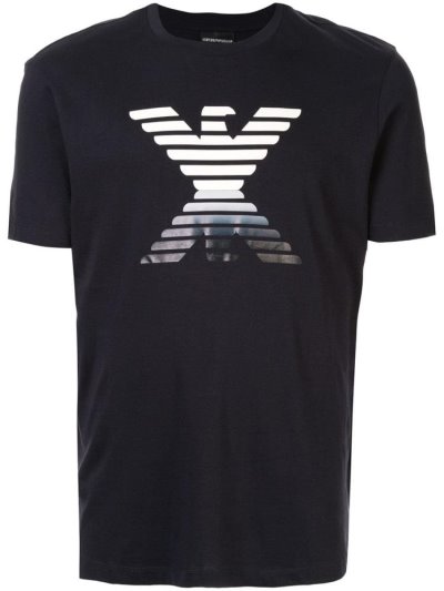 Blue Men's Armani Emporio Logo Print T Shirts | E1J5DX6