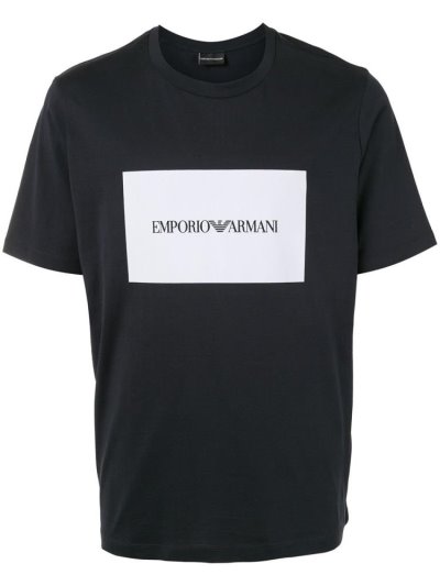 Blue Men's Armani Emporio Logo Print T Shirts | FX5IYY8