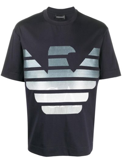 Blue Men's Armani Emporio Logo Print T Shirts | ISWPYKW