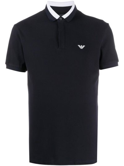 Blue Men's Armani Emporio Logo Print Polo Shirts | JBGMWT0