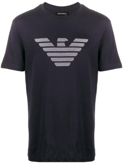 Blue Men's Armani Emporio Logo Print T Shirts | M7SM8ED