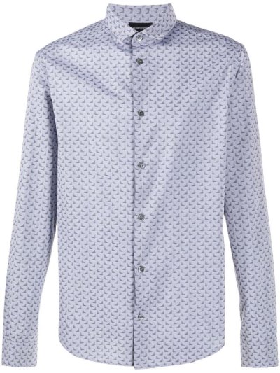 Blue Men's Armani Emporio Logo Print Cotton Shirts | PD0YA5R