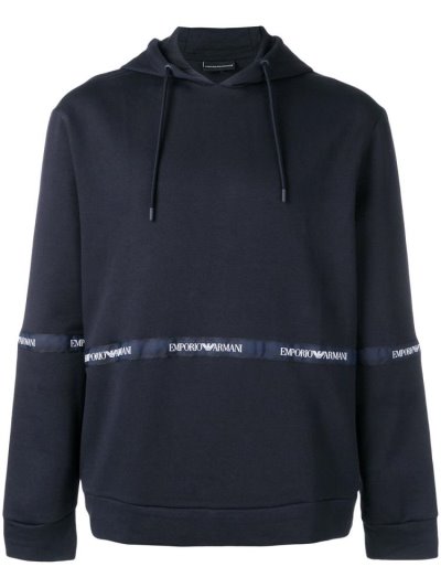 Blue Men's Armani Emporio Logo Stripe Hoodie | UN10F8R