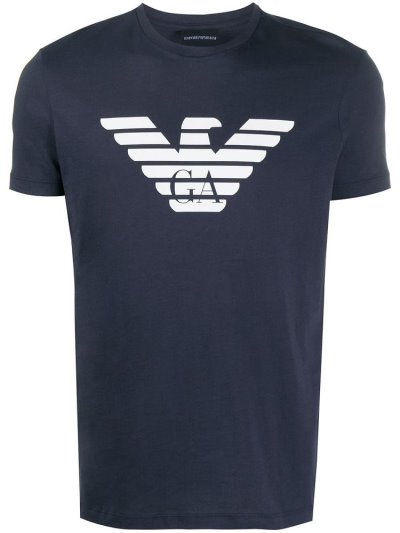 Blue Men's Armani Emporio Logo Stamp T Shirts | X5KQ9HO