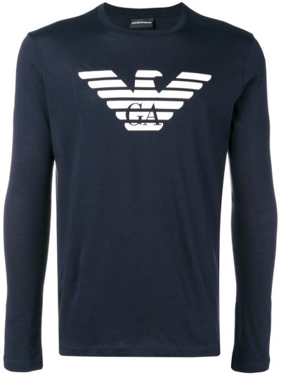 Blue Men's Armani Emporio Logo Sweatshirts | FZ62ZFM