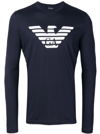 Blue Men's Armani Emporio Logo Sweatshirts | XOSZPUT