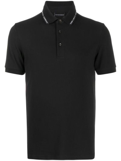 Blue Men's Armani Emporio Logo Trimmed Polo Shirts | 497OQZU