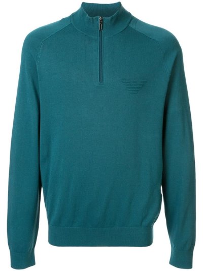 Blue Men's Armani Emporio Logo Zip Up Sweatshirts | 2WLJRMK