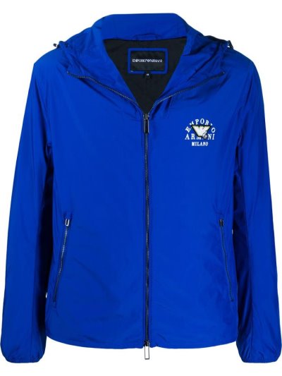 Blue Men's Armani Emporio Logo Zipped Hooded Jackets | UDE06OC