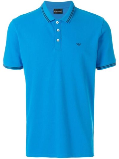 Blue Men's Armani Emporio Logoed Polo Shirts | 36EFQCH