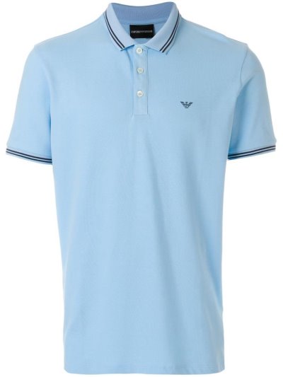 Blue Men's Armani Emporio Logoed Polo Shirts | XABP7EQ