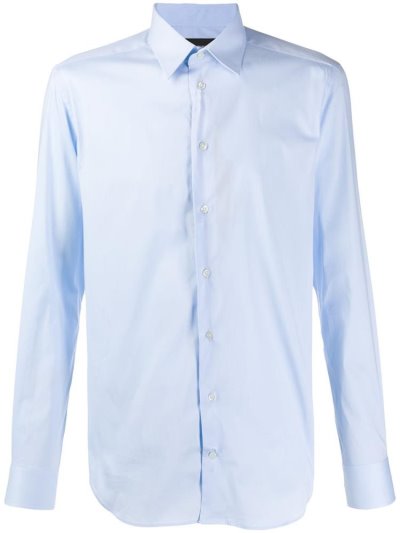 Blue Men's Armani Emporio Long Sleeve Shirts | XOP2XOW