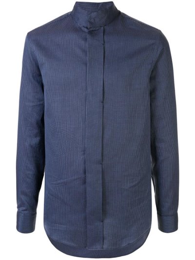 Blue Men's Armani Emporio Mandarin Collar Shirts | 75SD0JB