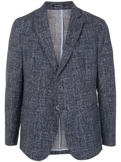 Blue Men's Armani Emporio Melange Effect Blazers | QZ1K5B8