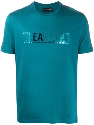 Blue Men's Armani Emporio Metallic Logo T Shirts | WO27EA3