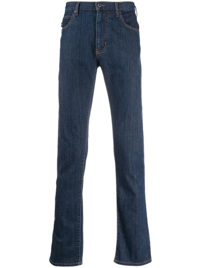 Blue Men's Armani Emporio Mid Rise Straight Leg Jeans | 2YIYN5L