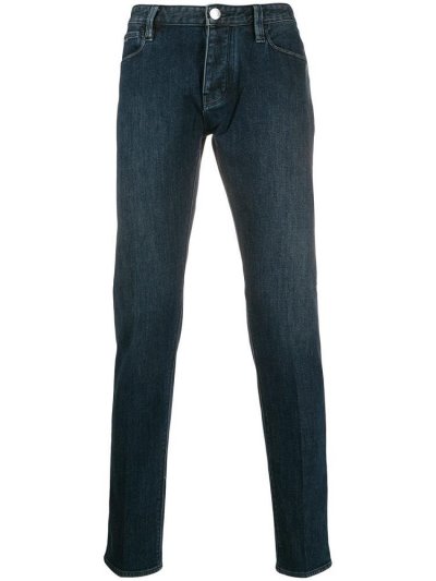 Blue Men's Armani Emporio Mid Rise Slim Fit Jeans | K38SCVB