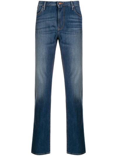 Blue Men's Armani Emporio Mid Rise Slim Jeans | L3R6N3P