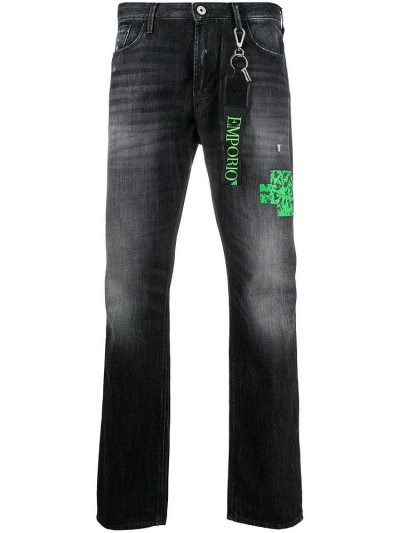 Blue Men's Armani Emporio Mid Rise Straight Leg Jeans | UWKAJHO