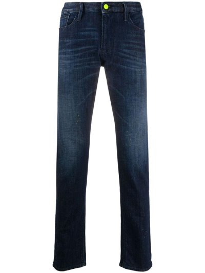 Blue Men's Armani Emporio Neon Trimmed Straight Leg Jeans | 6NAHTQF