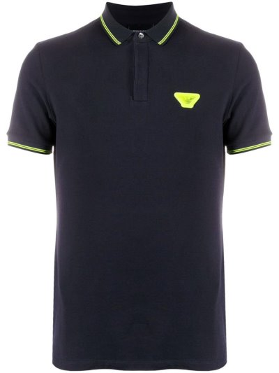 Blue Men's Armani Emporio Neon Trim Polo Shirts | AJBFCLZ