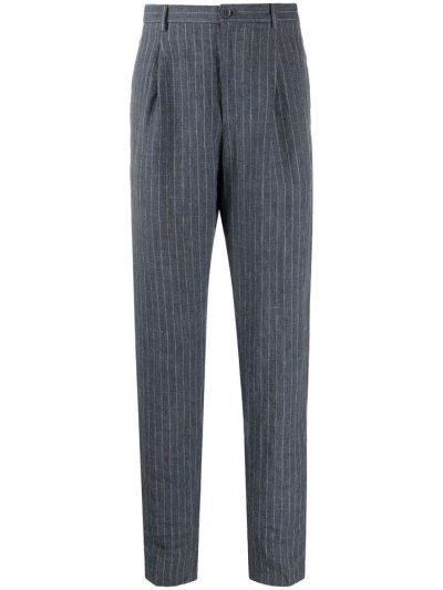 Blue Men's Armani Emporio Pinstripe Straight Pants | Z5ZMUQB