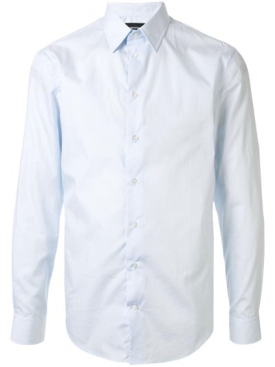 Blue Men's Armani Emporio Plain Shirts | HQ4ICKJ